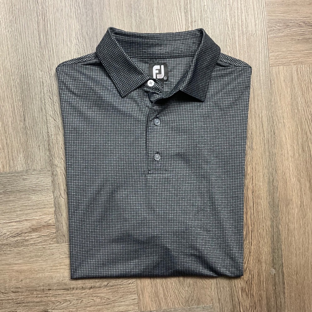 FootJoy Polo Shirt Mens XL Grey Houndstooth Golf Briarwood CC Performance Tennis